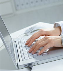 Female hands using laptop