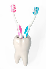 Tooth-brushes with tooth isolated on white background