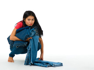 woman with jeans collection