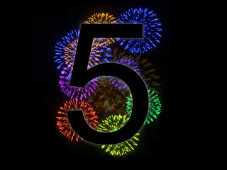 chiffre 5 alphabet avec feu d'artifice en arrière