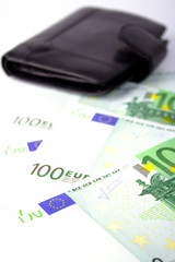 euro and a leather purse