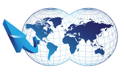 Map of the world and arrow
