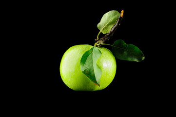 Fresh Green Apple With Green Leaf