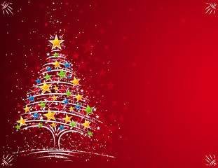 christmas tree  on the red background, vector illustration