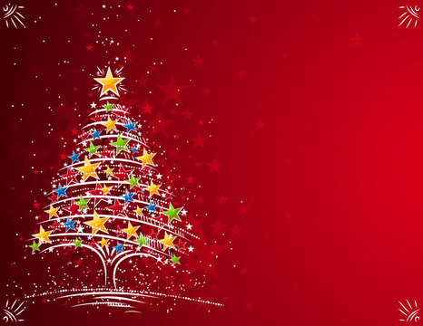 christmas tree  on the red background, vector illustration