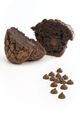 Chocolate pills with half muffin