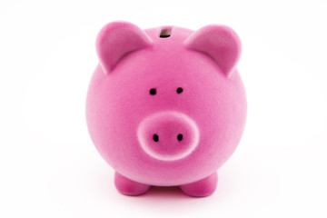Pink piggy bank isolated on white
