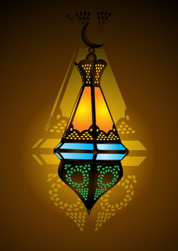 vector illustration of islamic lamp with brown background