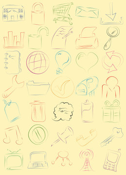 Collection of Messy Hand Drawn Icons