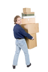man carrying many cardboard boxes