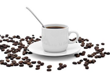 Coffee cup and coffee beans