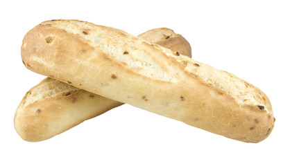 two large onion baguettes isolated on white background