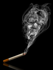 Skull in cigarette's smoke representing death