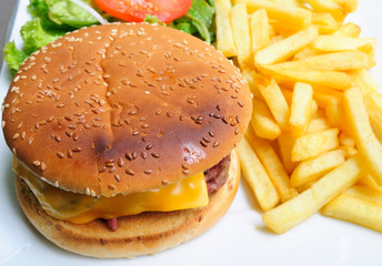 American cheese burger with fresh salad