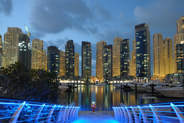 Dubai Marina at dusk. United Arab Emirates