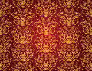 Seamless red and gold floral vintage wallpaper