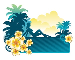 Silhouette of a girl on a tropical landscape