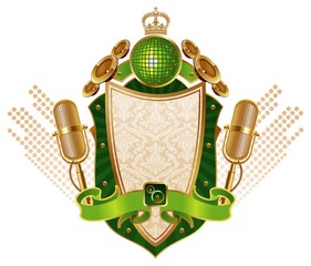 Musical heraldic shield with microphones