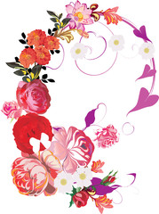 red flowers curled decoration