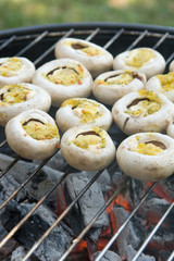 Mushrooms on barbecue