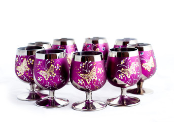 set  of pink wineglasses