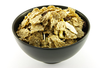 Bran Flakes in a Black Bowl
