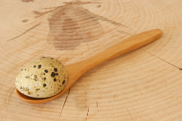 organic quail eggs on a timber spoon