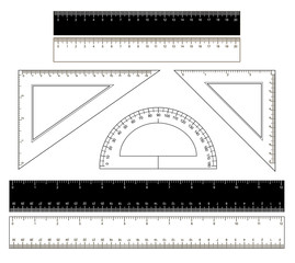 school rulers on a white background