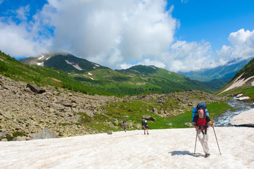 Fototapeta premium Hiker in Caucasus mountains
