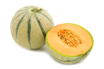 orange cantaloupe melon on white background