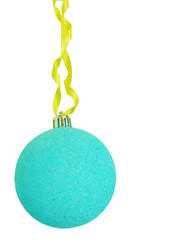Beautiful New Year's red sphere on a yellow ribbon