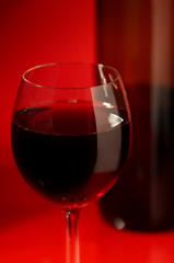 White both red wine in a bottle and a glass
