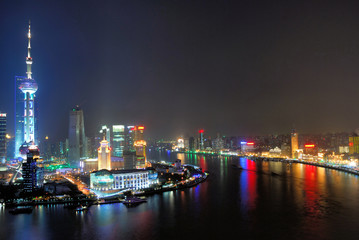 Obraz na płótnie Canvas Chiny Shanghai Huangpu rzeki i Pudong z lotu ptaka.