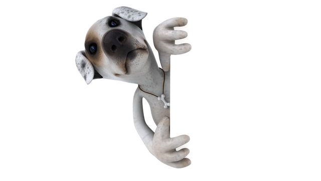Chien avec un panneau blanc