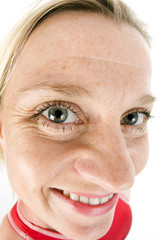 humorous distorted large nose middle age female triathlete