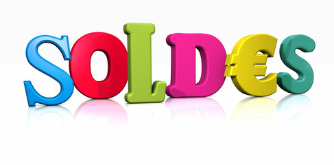 Soldes 3D en typos différentes couleurs