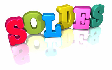 Soldes 3D en typos différentes couleurs  décalé