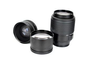 Photocamera's lenses on the white.