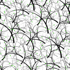 Seamlessly wallpaper with art black trees and green berries
