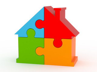 Jigsaw puzzle in the shape of a house