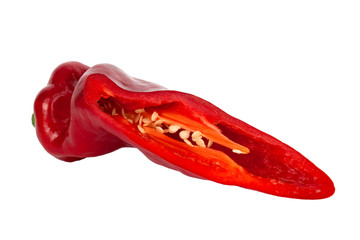 cut red paprika, isolated on white background