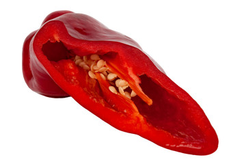 cut red paprika, isolated on white background
