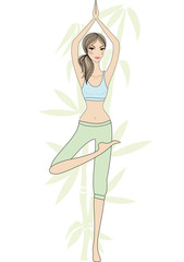 yoga girl with bamboo tree, vector