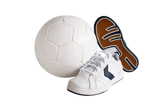 Sport leather shoes and ball