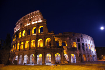 Colosseum Coliseum Overview Moon Night Rome Italy - obrazy, fototapety, plakaty