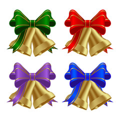 Golden christmas bells isolated on a white. Vector illustration.