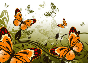 Floral background  with butterflies.