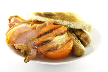 Breakfast and Toast on a White Plate