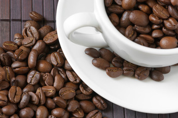 Coffee beans and cup
