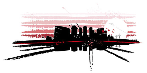 Flyer panorama urbain noir blanc rouge - obrazy, fototapety, plakaty